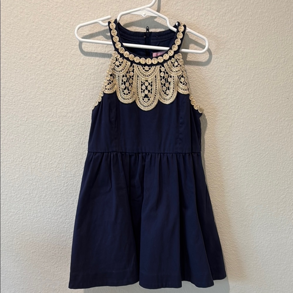 Lilly Pulitzer Navy and Gold Kinley Dress